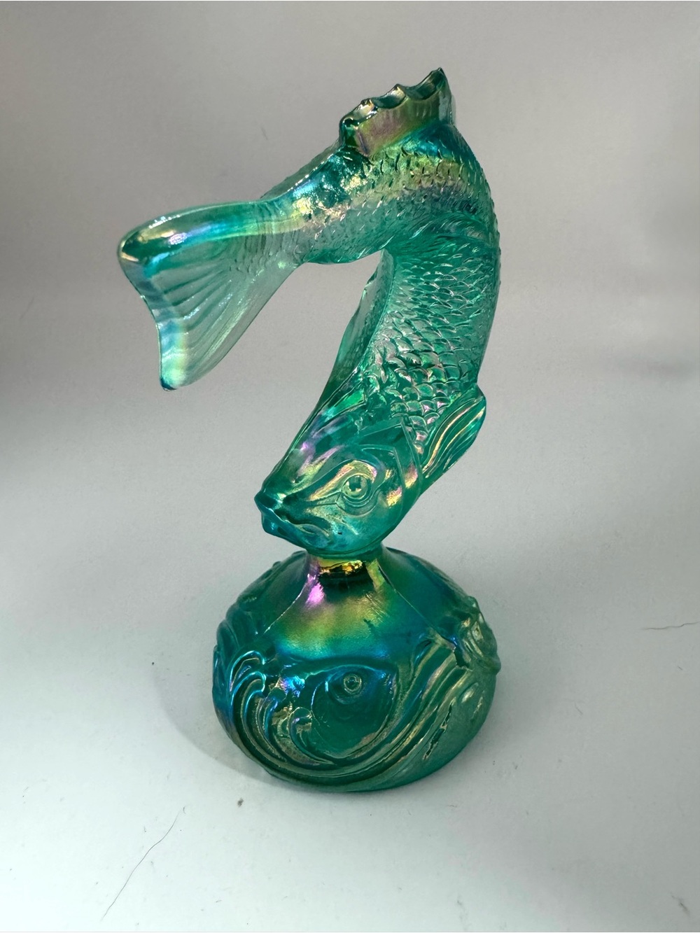 Fenton Iridescent Teal Leaping/Jumping Fish